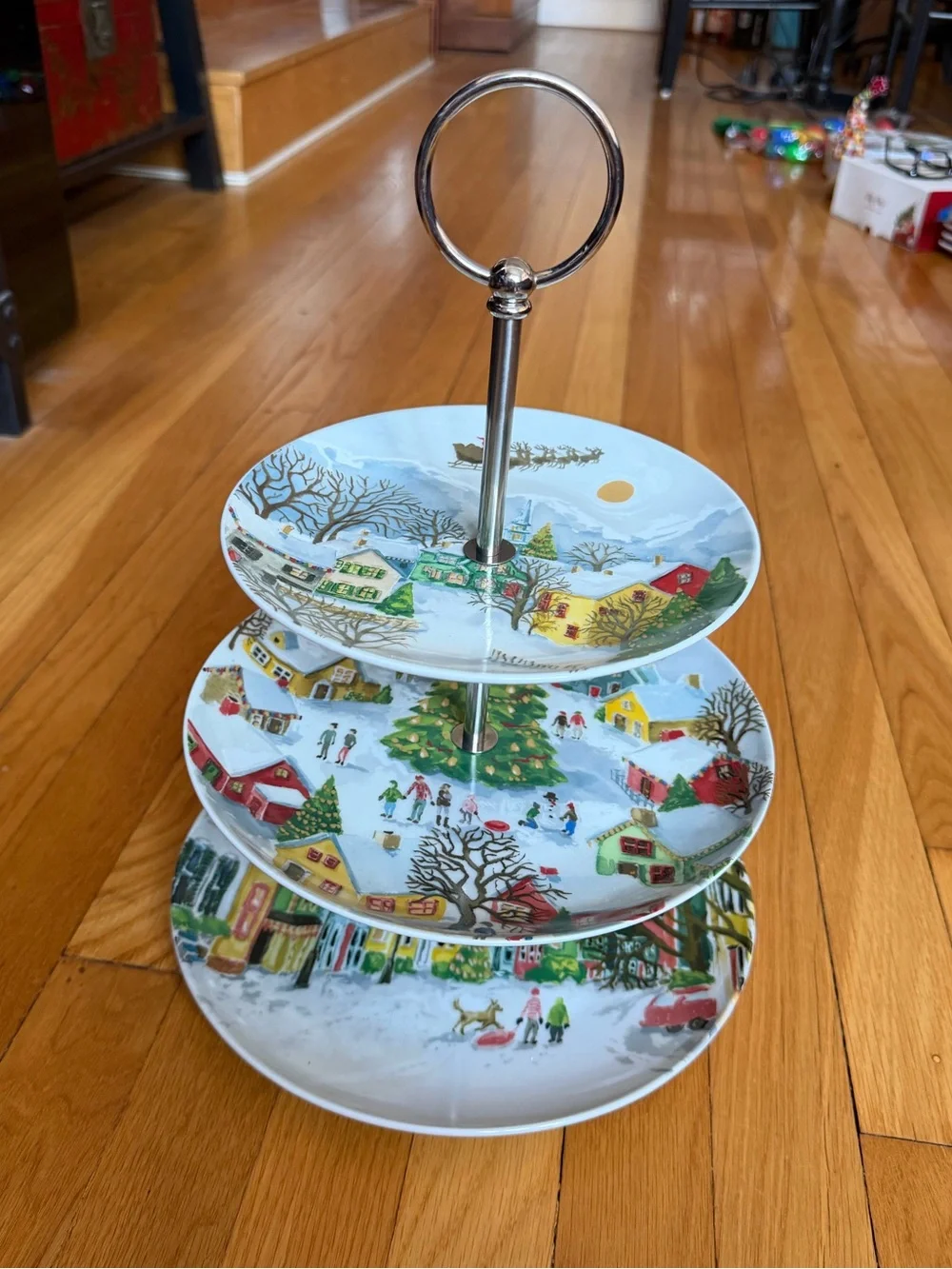 Pottery Barn Winter Village Three-Tier Dessert Stand